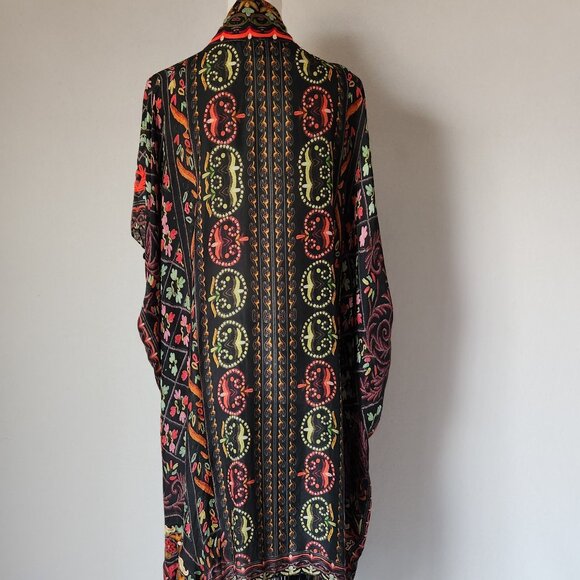 Hemant & Nandita Silk Embroidered Coin Fringe Boho Kimono Cover-Up Multicolor - Picture 12 of 15
